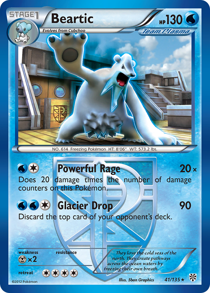 polar bear pokemon card Beartic (41/135) [Black & White: Plasma Storm] style:Absolute Virtue Pokemon Type_Lightning UNLESS SPECIFICALLY LISTED IN “Miracle Worker” Precon Upgrade