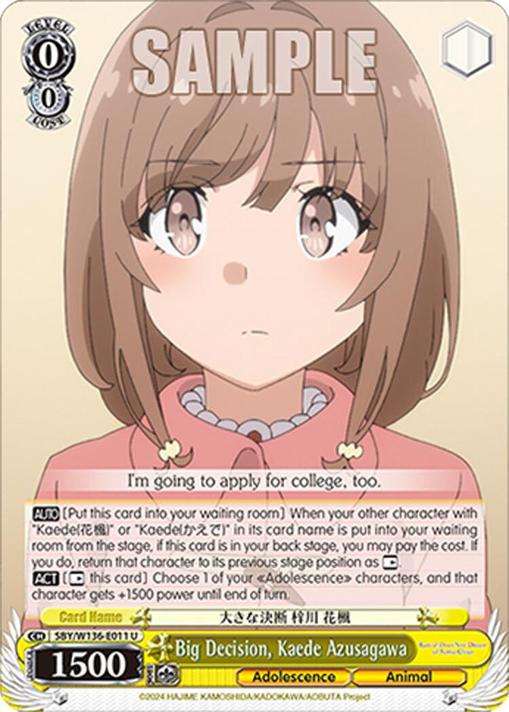 Big Decision, Kaede Azusagawa (SBY/W136-E011) [Rascal Does Not Dream of Santa Claus]