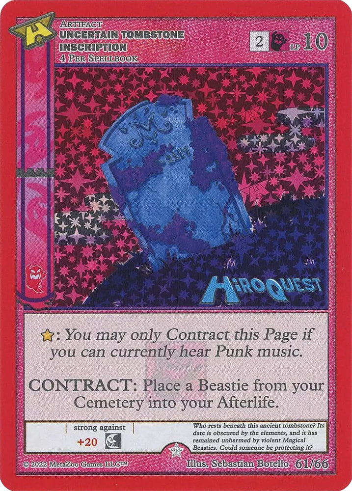 Uncertain Tombstone Inscription [Hiroquest Promos]