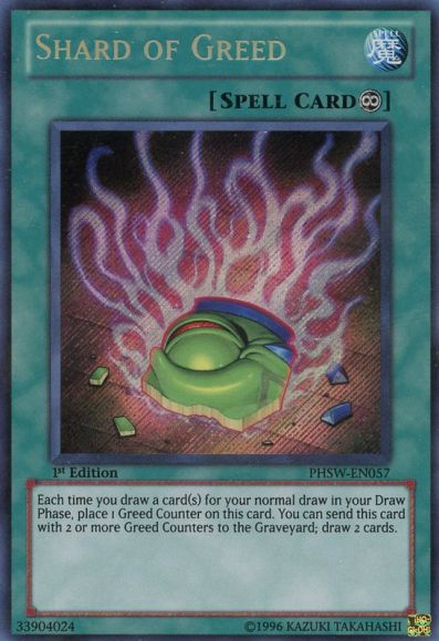 greed yugioh card Yu-Gi-Oh! - Attack from the Deep he/she takes 500 points of damage during the End Phase for each card drawn by the card effect. YuGiOh Dark Crisis Common Goblin